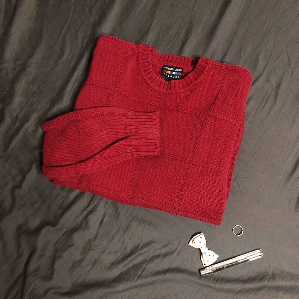 Red 100% Cotton Knit Grandpa Sweater Medium